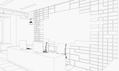 office contour visualization, 3D illustration, sketch, outline
