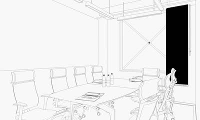 office contour visualization, 3D illustration, sketch, outline
