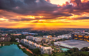 Fototapeta na wymiar CHIANG MAI, THAILAND - OCTOBER 29, 2018: Beautiful sunrise over Chiang Mai City in Thailand