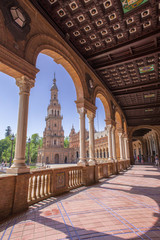 Obraz premium Tower at Plaza de Espana, Spain square, Sevilla architecture and sightseeing, Andalusia, Spain, Europe