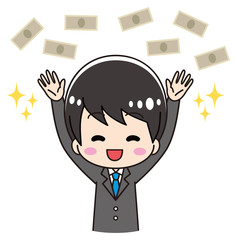 お金 喜ぶスーツの男性