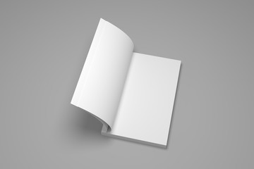 Blank opened soft cover 3D rendering book mock up.