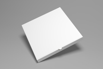 Blank square 3D rendering pizza box mock-up template.