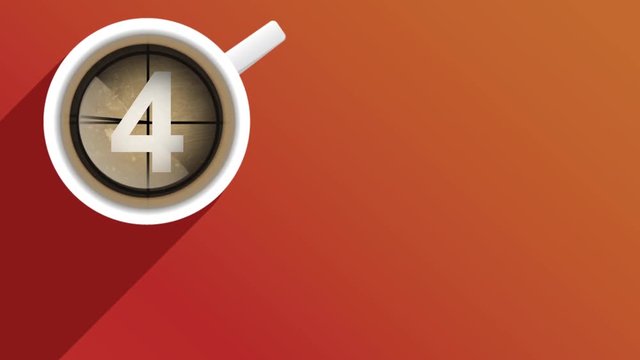 Cup of coffee illustration with animated counter inside. Countdown for coffee concept with empty space for text.
