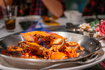 Large fried crab with chili sauce, Famous Singaporean recipe