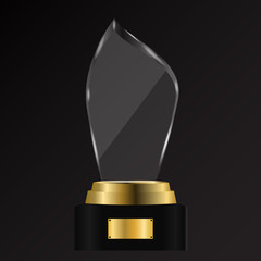 Glass shining trophy Isolated on black background. Glass Trophy Award illustration, - 232478841