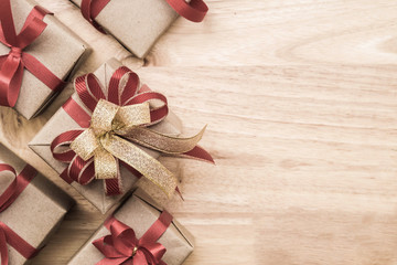 gifts box and copy space flat lay for holiday season