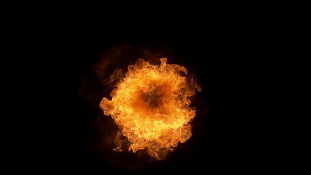 Super slow motion of fire blast isolated on black background. Filmed on high speed cinema camera, 1000 fps.