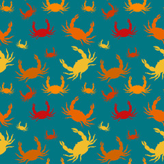 Repeating seamless pattern with crabs. Vector marine pattern, crabs.