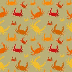 Repeating seamless pattern with crabs. Vector marine pattern, crabs.