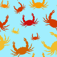 Repeating seamless pattern with crabs. Vector marine pattern, crabs.