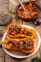 baked pumpkin with minced beef