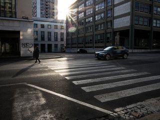 Pedestrian crossing in backlight