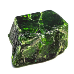 Natural chrome diopside crystal on a white background