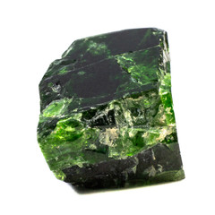 Natural chrome diopside crystal on a white background