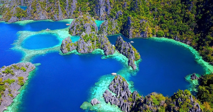Overhead View of Deep Blue Coron Lagoons in Palawan, Philippines