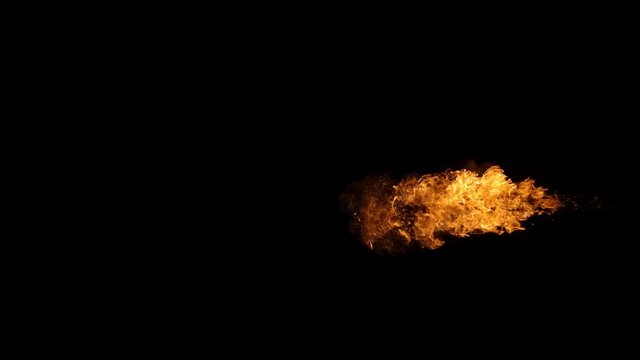 Super slow motion of fire blast isolated on black background. Filmed on high speed cinema camera, 1000 fps.