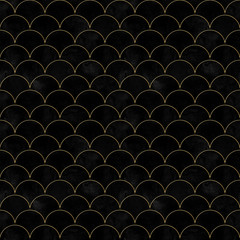 Obraz premium Mermaid fish scale black velvet wave japanese seamless pattern