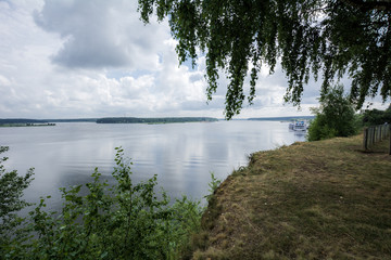 View of nature near the old Russian city on the Volga River. Myshkin, Russia