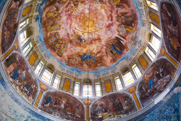 Fototapeta na wymiar Myshkin, Russia - July 8, 2013: The interior of the old Cathedral of St. Nicholas in the ancient Russian city