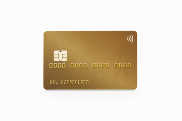 Gold credit card isolated on white background