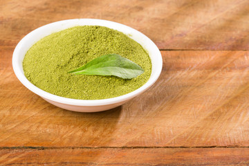 Natural sweetener in powder from stevia plant - Stevia rebaudiana.