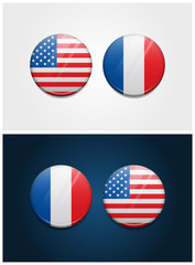 United States of America USA and France Round Flags