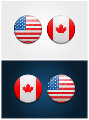 United States of America USA and Canada Round Flags