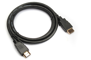 HDMI cable with gold plated connectors on white background