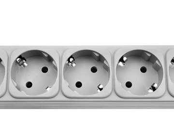 White plastic power strip isolated on white background
