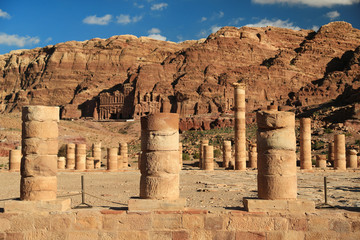 Ancient columns of Great Temple or Temple of Winged Lions in Petra, Jordan