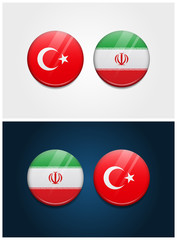 Turkey and Iran Round Flags