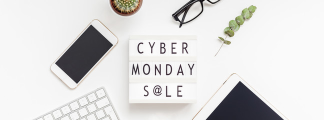 Cyber Monday sale text on white lightbox