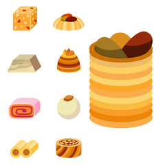 East delicious dessert sweets food eastern confectionery homemade assortment vector illustration cake tasty bakery assortment.