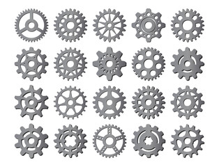 Gear icons silhouette isolated engine wheel equipment machinery element vector illustration.