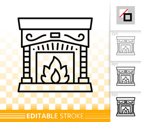 Fireplace simple open fire black line vector icon