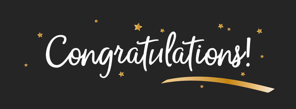 Congrats, Congratulations banner with golen decorations. Handwritten modern brush lettering dark background. Vector Illustration for greeting cards, banners and prints.