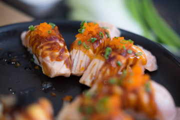 Sushi roll with salmon, selective focus.