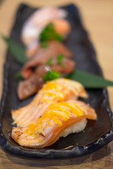 Japanese food in set different types of sushi