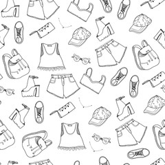 Hand drawn graphic summer clothing. Vector seamless pattern