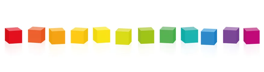 Poster Colorful cubes. Set of 14 rainbow colored cubes in a row. Isolated vector illustration on white background.   © Peter Hermes Furian
