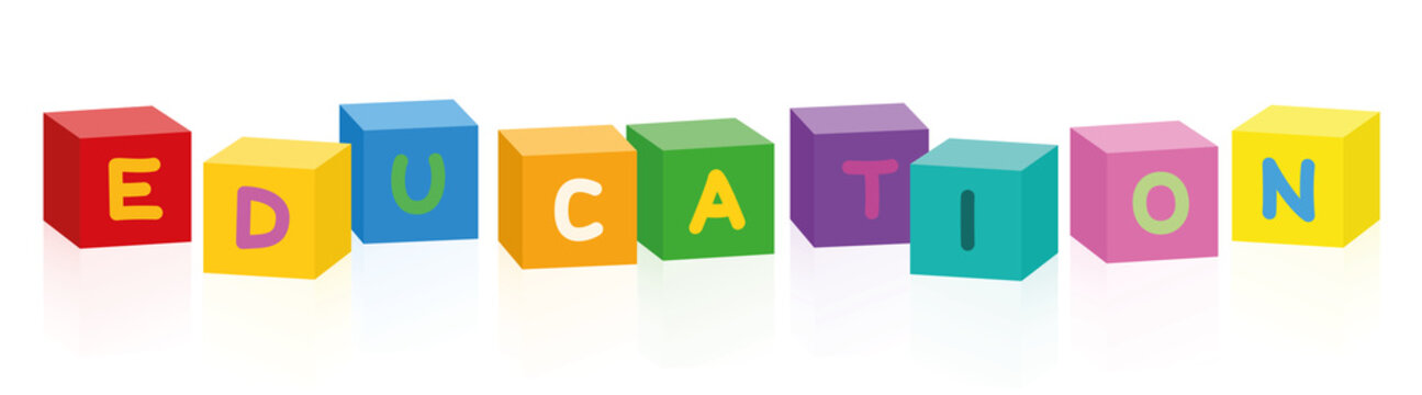 EDUCATION written with colorful letter cubes. Isolated vector illustration on white background.
