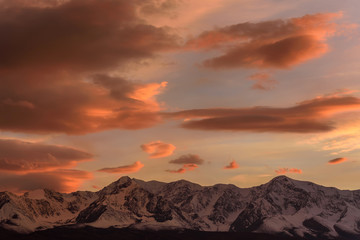 sky clouds mountains sunset snow