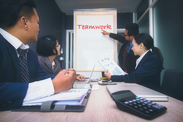 Corporate business team people meeting good teamwork in office. Teamwork successful Meeting Workplace strategy Concept.