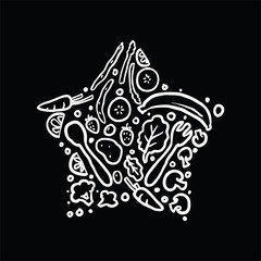 Vegetables and Fruits Form Star White Line