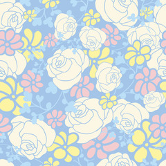 Blue Flowers Vector Repeat Pattern