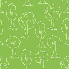 Seamless pattern with trees. Forest background. Thin line forest. Vector illustration.