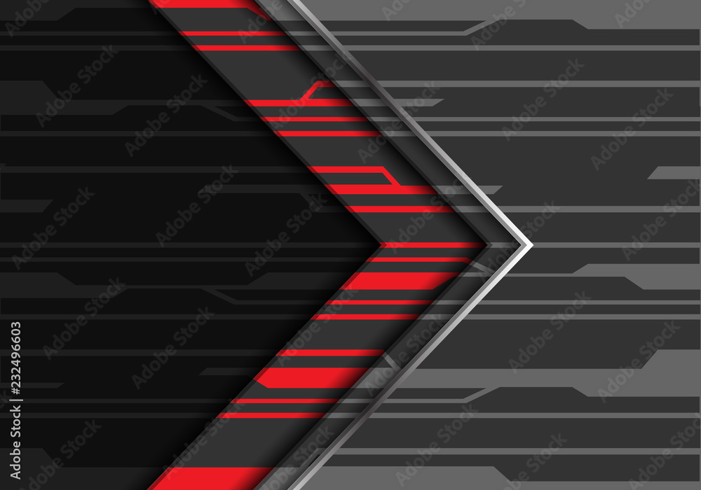 Poster abstract red grey silver line circuit pattern arrow direction design modern futuristic technology ba