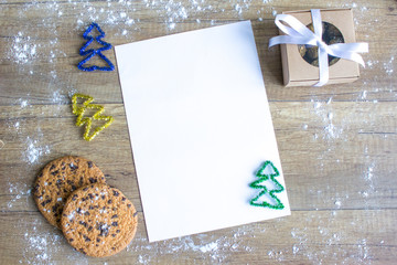 A letter to Santa Claus, space for copy. New Year card. White sheet for records. Christmas letter.