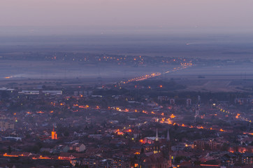 View on a city in the evening